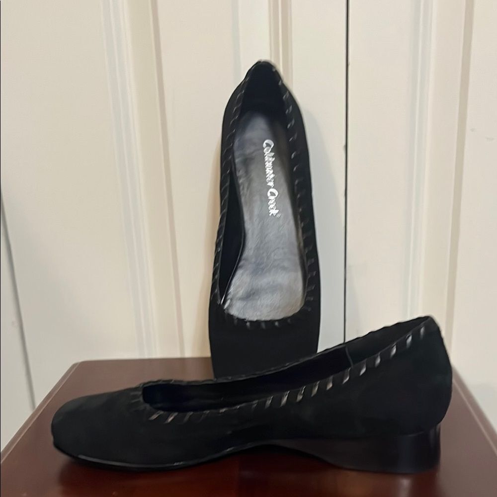 Coldwater Creek Black Suede Leather Braided Wedges Women’s 7 New without Box